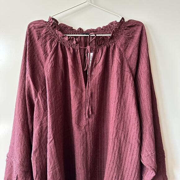 Torrid Maroon Stripe Gauze Lace Up Peasant Top size 3 - Picture 13 of 16